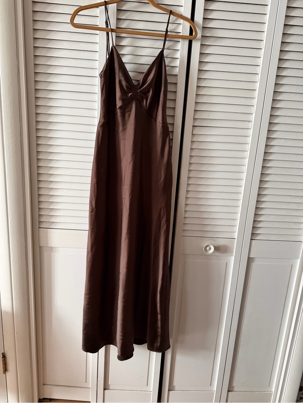 NWT Satin Slip Dress in Chocolate Brown